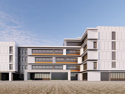 Modern White Multi Story Building Exterior With Large Windows And Open Ground 3d model