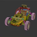 Rusty Yellow Pink Off Road Buggy With Large Tires And Brown Seat