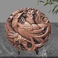 Exquisite Decorative Ornament Set On Marble Tabletop With Circular Wooden Carving Birds And Leaf Decorations