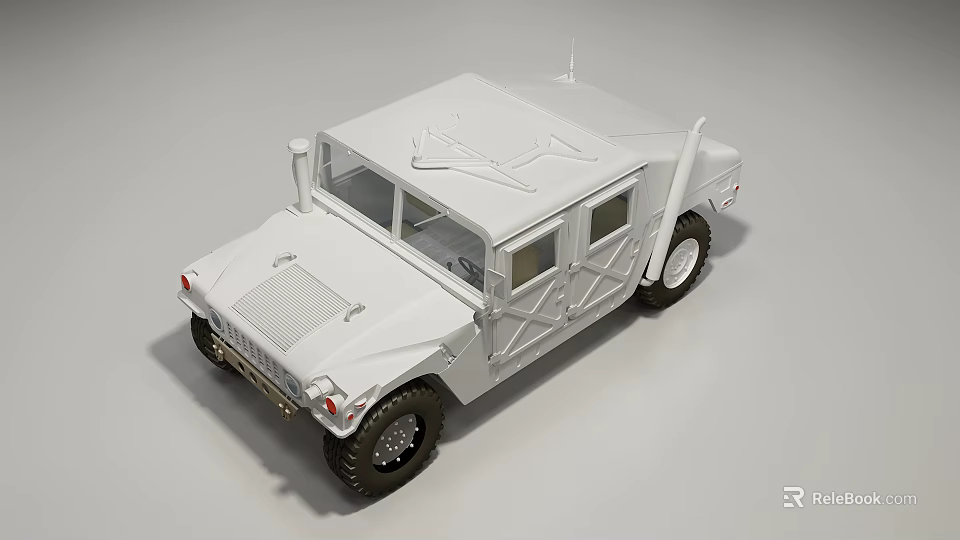 White Military Off Road Vehicle Detailed Model With Roof Equipment And Wheels 3d model 