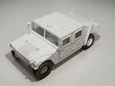 White Military Off Road Vehicle Detailed Model With Roof Equipment And Wheels 3d model