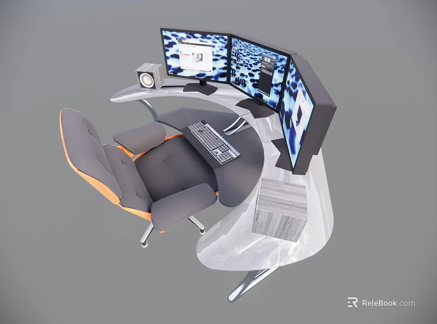 Ergonomic Office Chair For Gaming Workstation With Multiple Monitors Keyboard And Mouse 3d model 