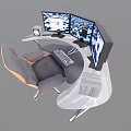 Ergonomic Office Chair For Gaming Workstation With Multiple Monitors Keyboard And Mouse