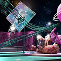 Space Themed Cosmic Playground With Purple Planets Alien Character Slide Orbit And Glowing Towers