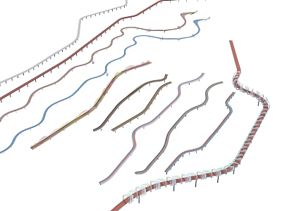 Colorful Curved Landscape Bridge Design With Multiple Colored Rails And Path Structures 3d model