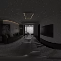 Modern Minimalist Open Living And Dining Room With Comfortable Leather Sofa And Practical Island Counter