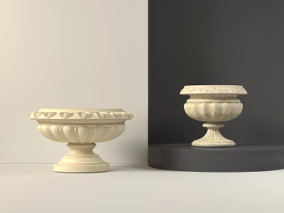Decorative Carved Stone Flower Pots For Planting Flowers On Light And Dark Backgrounds 3d model