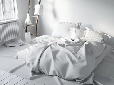 Modern Bedroom Interior With White Bed Pillows Ladder Vase And Window 3d model