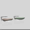 Two Oval Shaped Pastel Pink And Mint Green Washbasins With Metal Stands And Countertops