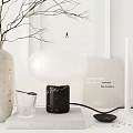Minimalist Decorative Ornament Set With White Vase Branches Spherical Lamp And Glass Cup