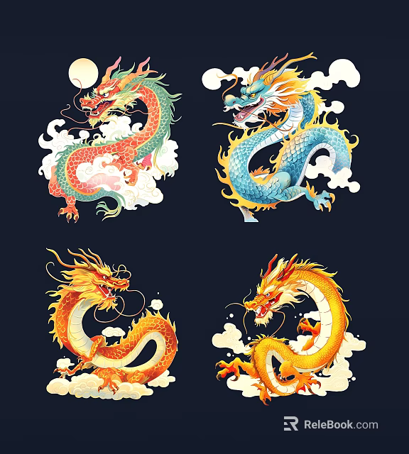 Traditional Chinese Dragon Wall Decor With Colorful Patterns And Cloud Designs 3d model