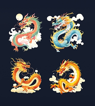 National Tide Dragon Year Zodiac Dragon Element Dragon Golden Dragon Paper-cut Sticker Illustration Pattern 3d model