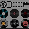 Vintage Film Reel And Strip With Various Design CDs DVDs Digital Media Collection