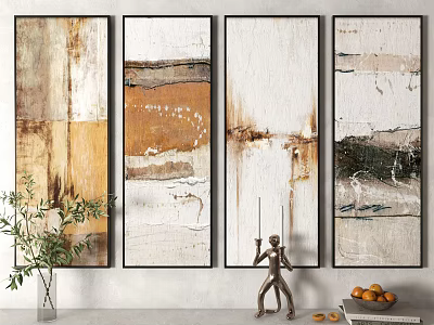 Modern Abstract Wall Art Paintings With Sculpture Green Plant And Decorative Elements 3d model