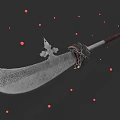 Ancient Decorative Weapon With Intricate Carvings Wooden Handle And Chain Details On Red Dotted Background