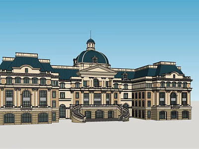 European Style Office Building With Dome Windows And Grand Staircase 3d model