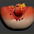 Delicious Hot Dog with Sausage Mustard Ketchup and Red Bun Topped with Yellow Onion Rings