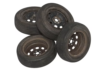Old Used Car Tires Stacked In A Pile On White 3d model