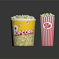 Crispy Corn Popcorn In Yellow Cup And Red White Striped Paper Container 3d model