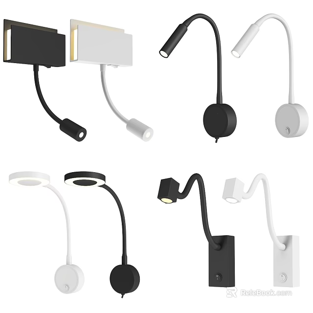 Modern Wall Lamps In Black White Colors With Flexible Arms And Multiple Designs 3d model 