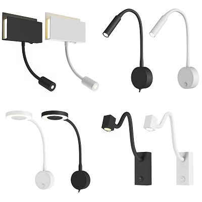 Modern Wall Lamps In Black White Colors With Flexible Arms And Multiple Designs 3d model