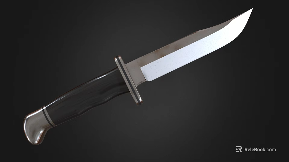 High Quality Sharp Metal Knife With Polished Blade And Black Handle 3d model