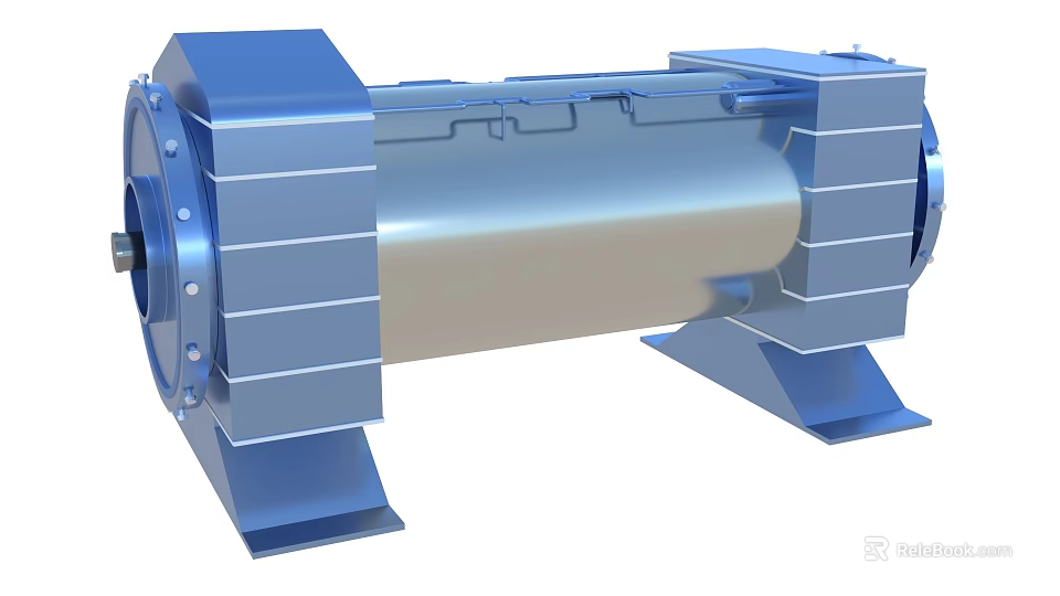 Heavy Duty Blue Metal Industrial Equipment With Cylindrical Body Square End Sections And Base Supports 3d model 