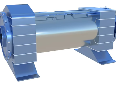 Heavy Duty Blue Metal Industrial Equipment With Cylindrical Body Square End Sections And Base Supports 3d model
