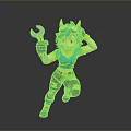 Animated Mechanic Character With Blue Hair Horned Goggles Wrench And Running Pose