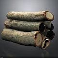 Natural Wooden Logs Stacked With Green Bark And Smooth Cross Sections