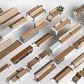 Various Wooden Benches With Modern Designs And Different Structures On 3d model