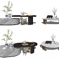 Modern Coffee Tables Featuring Marble Tops Decorative Plants And Small Figurines 3d model
