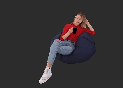 Casual Lady Lounging on Lazy Sofa 3d model