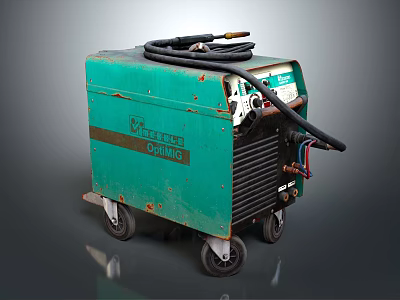 Green Welding Machine with Wheels and Black Cables BILIG Industrial Equipment for Welding Work 3d model