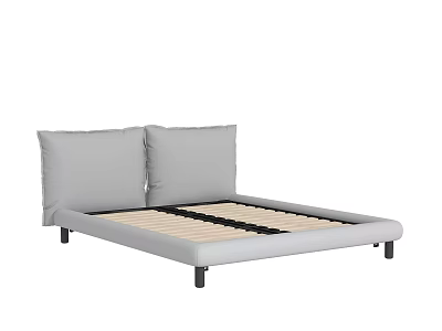 Simple Design Double Bed Frame With Two Gray Pillows Wooden Slats Black Legs 3d model