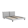 Simple Design Double Bed Frame With Two Gray Pillows Wooden Slats Black Legs