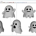 Cute White Ghost Shaped Pendants With Various Facial Expressions On Black Background