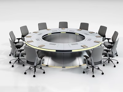 Modern Round Conference Table With Executive Chairs In Professional Meeting Room 3d model