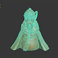 Old Man Bearded Golden Statue With Cloak Holding Staff Shiny Surface On Dark Background