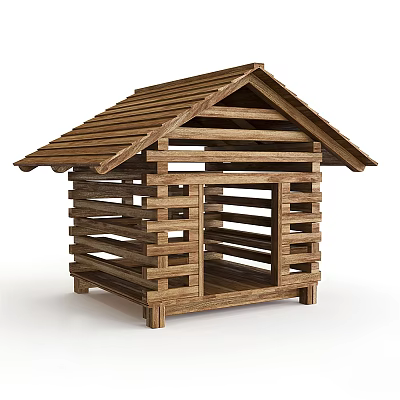 Wooden Outdoor Garden Decor Small Shed With Sloped Roof And Wooden Slats 3d model