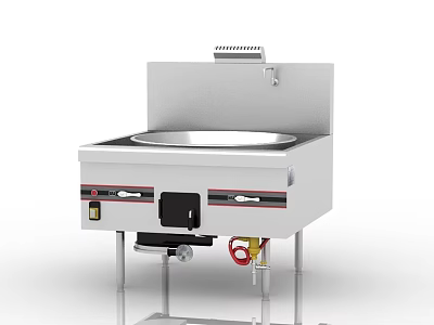 Commercial Stainless Steel Kitchen Stove With Single Wok Burner And Control Knobs 3d model