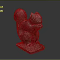 Carved Stone Squirrel Sculpture Holding Nut On Square Base With Weathered Texture 3d model