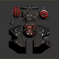 Futuristic Mechanical Weapon Featuring Multiple Barrels Red Circular Component And Metallic Structure 3d model
