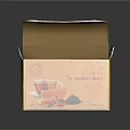 Open Yellow Carton Containing Tea Bags With Tea Cup And Snacks Illustration