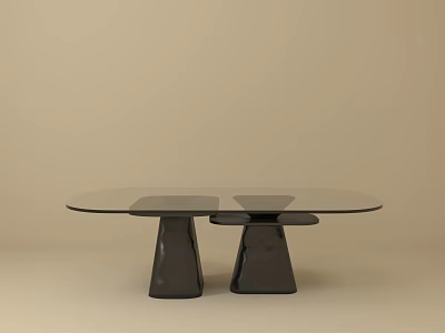 Sleek Modern Coffee Table Featuring Glass Top And Black Dual Pedestal Base 3d model