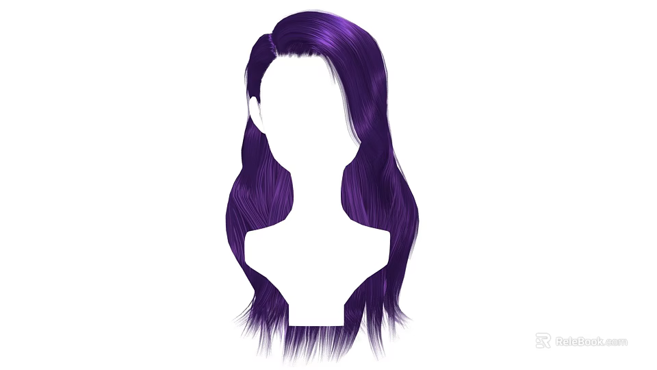 Stylish Purple Long Wavy Hair on White Head Silhouette Illustration 3d model 