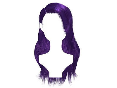 Stylish Purple Long Wavy Hair on White Head Silhouette Illustration 3d model