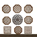 Middle-ancient style carved hollow window solid wood window lattice window landscape wall lattice window openwork window 3d model