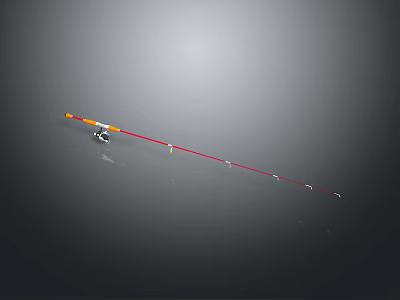 Colorful Fish Caught On Red And Yellow Fishing Rod Against Black Background 3d model