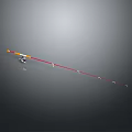 Colorful Fish Caught On Red And Yellow Fishing Rod Against Black Background